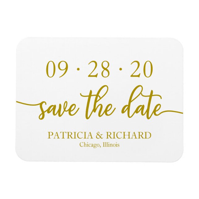 Magnet Flexible Elegant Gold Calligraphy Wedding Save The Date (Horizontal)