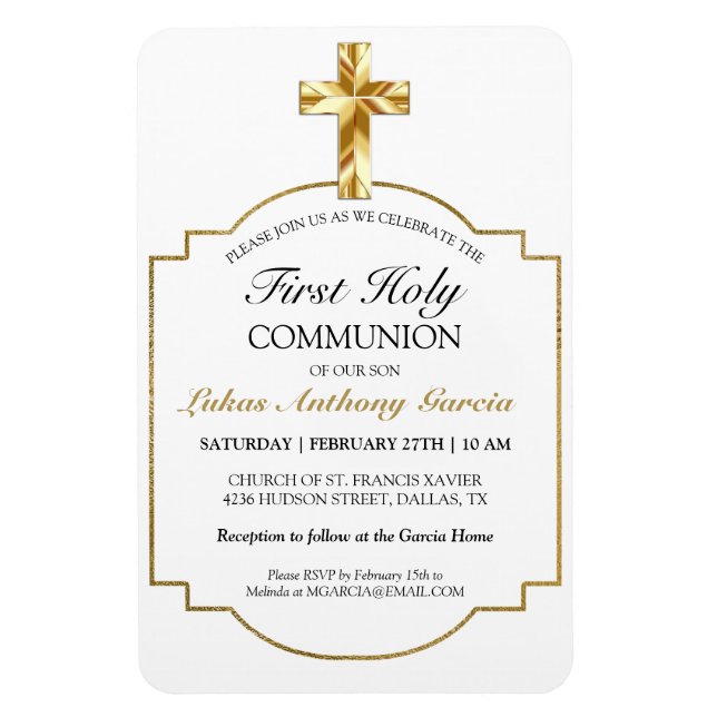 Magnet Flexible Elegant Gold First Holy Communion Invitation (Vertical)