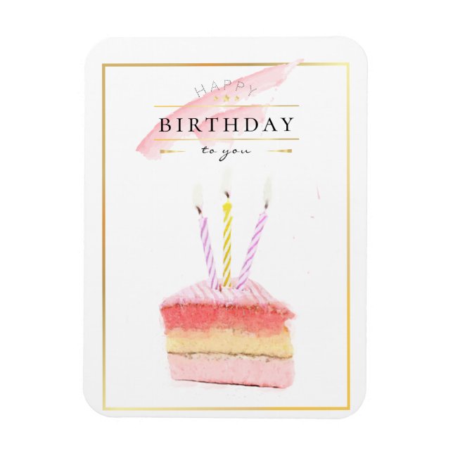 Magnet Flexible Elegant Golden Frame Birthday Cake Slice (Vertical)