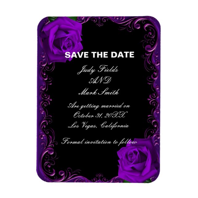 Magnet Flexible Élégant Goth Purple Roses Enregistrer La Date (Vertical)