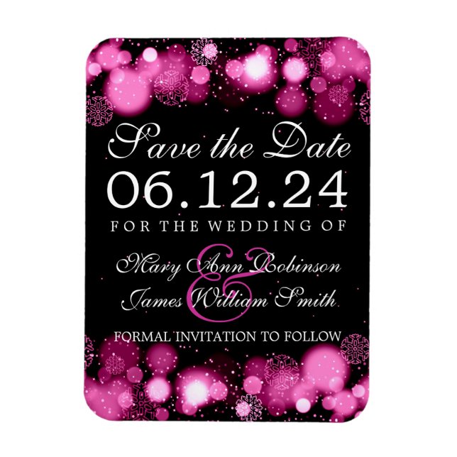 Magnet Flexible Élégant Hiver Enregistrer La Date Lumière Rose (Vertical)