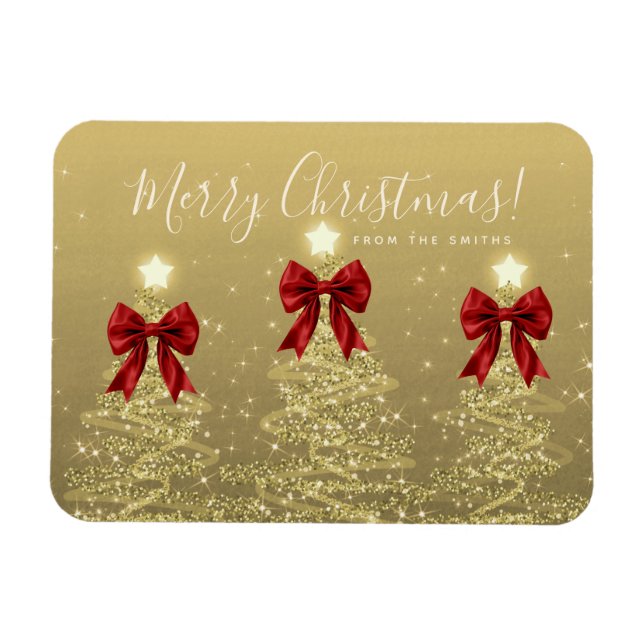 Magnet Flexible Elegant Holiday Gold Red Christmas Trees Greeting  (Horizontal)