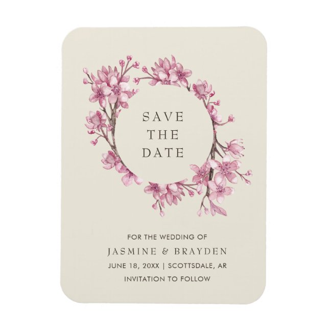 Magnet Flexible Élégant mariage rose floral Enregistrer la date (Vertical)