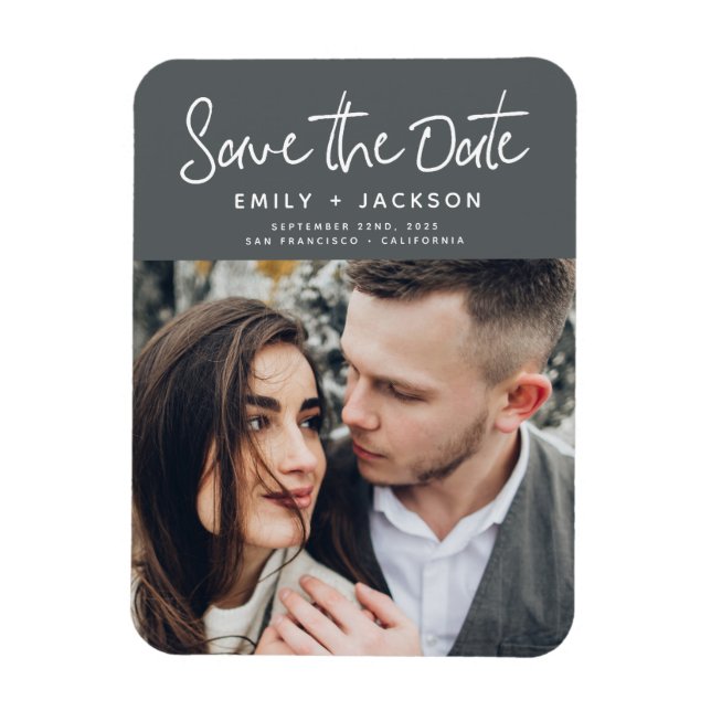 Magnet Flexible Élégant moderne Enregistrer la photo Date Blanc (Vertical)