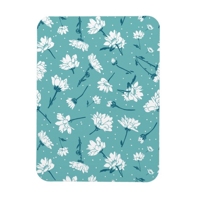 Magnet Flexible Élégant motif floral - Botanique Turquoise et blan (Vertical)