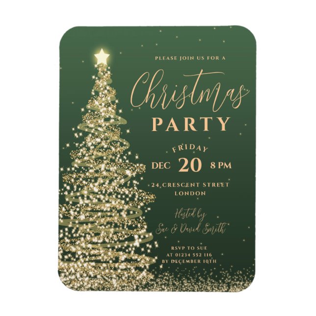 Magnet Flexible Élégant Noël Tree Party Green Holiday Invitation (Vertical)
