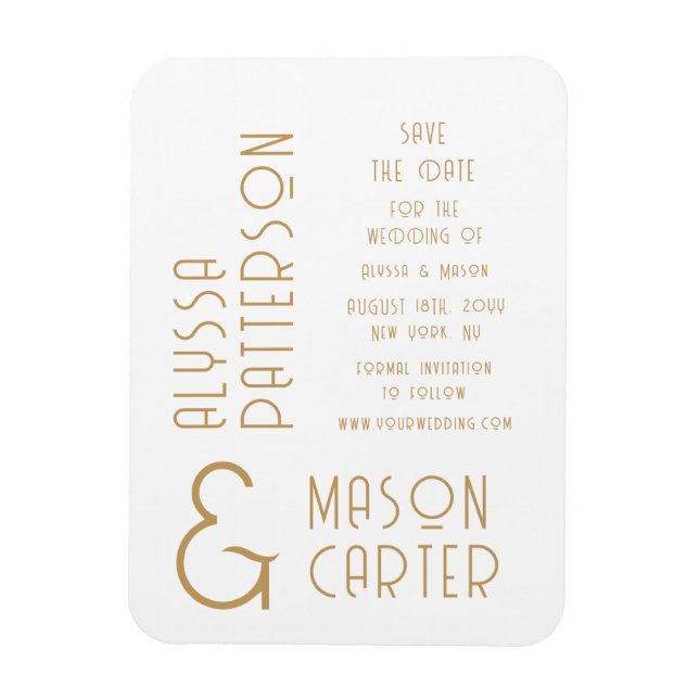 Magnet Flexible Elégant Or Mariage Moderne Enregistrer La Date (Vertical)