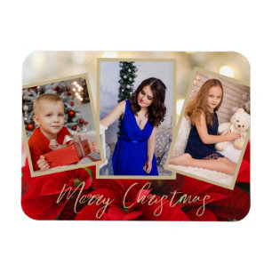 Magnet Flexible Elégant or Poinsettia Joyeux Noël 3 Photos