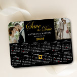 Magnet Flexible Elégant Parties scintillant or Script 2 Photo Enre<br><div class="desc">Élégant script de Parties scintillant d'or "Save the Date" Magnet avec calendrier annuel 2024 avec 2 belles photos. Pour déplacer le marqueur en forme de coeur d'or > cliquez sur bleu "Personnaliser" > faites défiler vers le bas > cliquez sur bleu "Modifier à l'aide de l'outil de conception" ci-dessous, vous...</div>