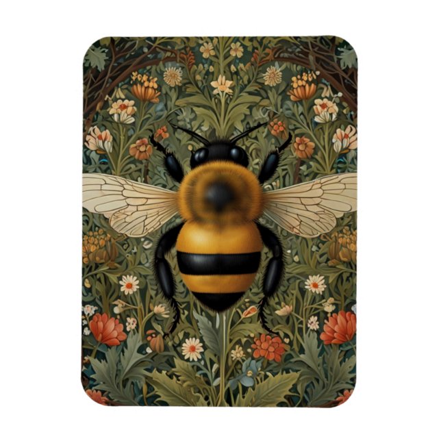 Magnet Flexible Elégant rétro bumblebee boho botanique floral art (Vertical)
