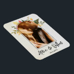Magnet Flexible Élégant Romantique Arc Floral Script Photo Mariage<br><div class="desc">Élégant Romantique Arc Floral Script Photo Mariage Magnet. Parfait pour un mariage à fleurs. Le design a de l'espace pour ajouter votre photo préférée avec arrière - plan floral et arche avec date mariage écrit dans une police formelle élégante. Fait un cadeau parfait ou une faveur de mariage pour les...</div>