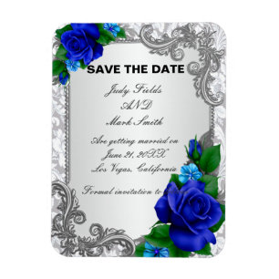 Magnet Flexible Elégant Roses Bleu Mariage Enregistrer La Date Mag