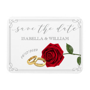 Magnet Flexible Élégant Roses rouges et anneaux Mariage Enregistre