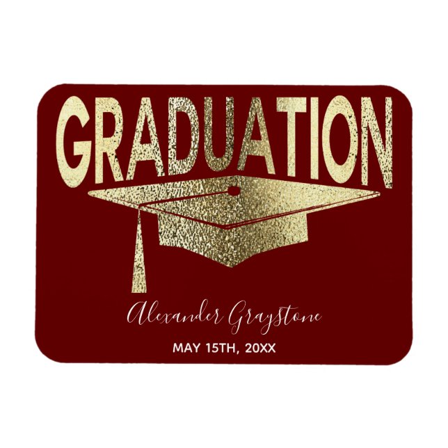 Magnet Flexible Élégant Rouge Or Enregistrer La Date Graduation (Horizontal)