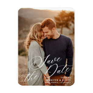 Magnet Flexible Élégant script blanc Mariage Enregistrer La Date