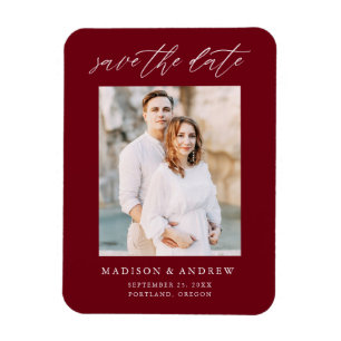 Magnet Flexible Élégant Script Bourgogne Photo Enregistrer La Date