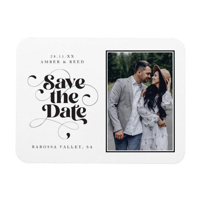 Magnet Flexible Élégant Script moderne Black White Art Design Phot (Horizontal)