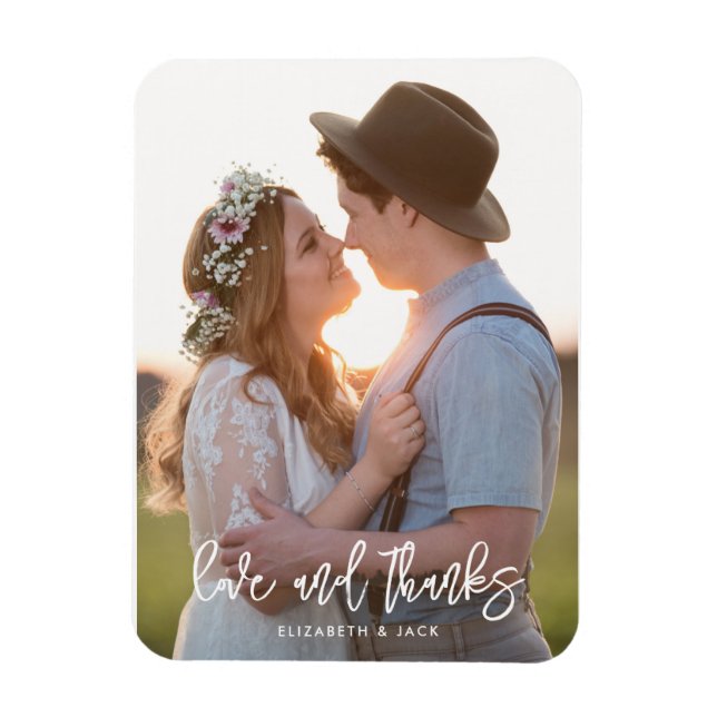 Magnet Flexible Élégant Script Photo Love et Merci Mariage (Vertical)