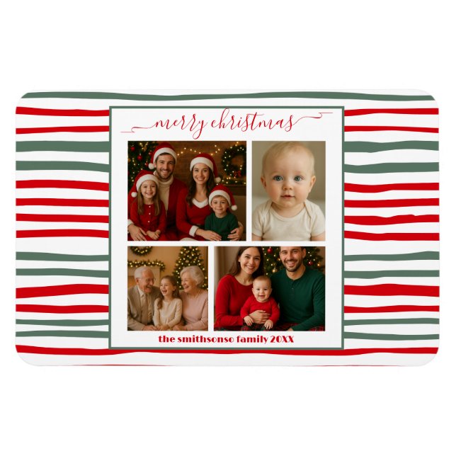 Magnet Flexible Elegant Stripe family Photo merry Christmas modern (Horizontal)