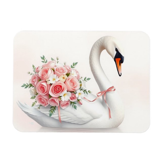 Magnet Flexible Elegant Swan with Roses (Horizontal)