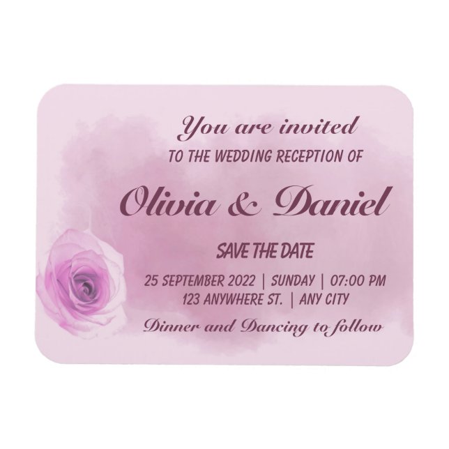 Magnet Flexible Elégant violet rose mariage floral (Horizontal)