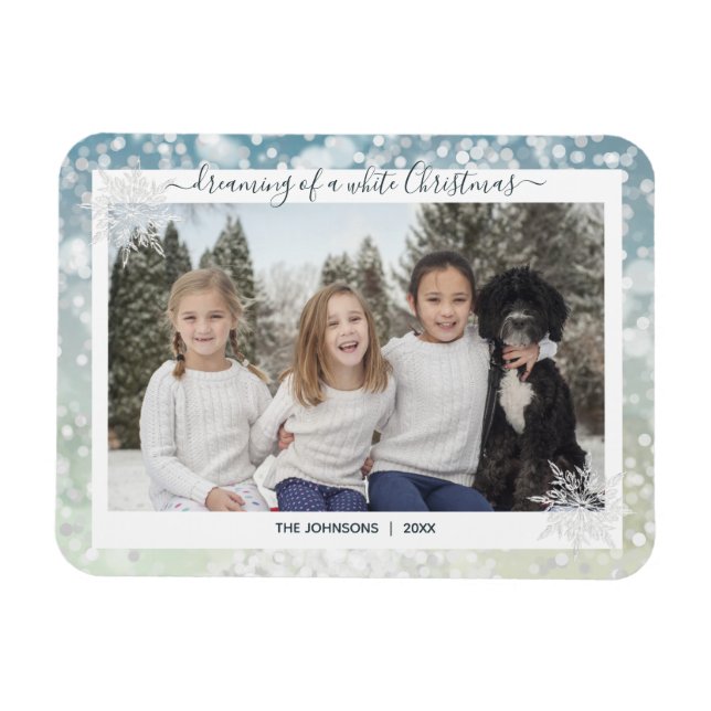 Magnet Flexible Elegant White Christmas Snowflake Crystal Bokeh (Horizontal)