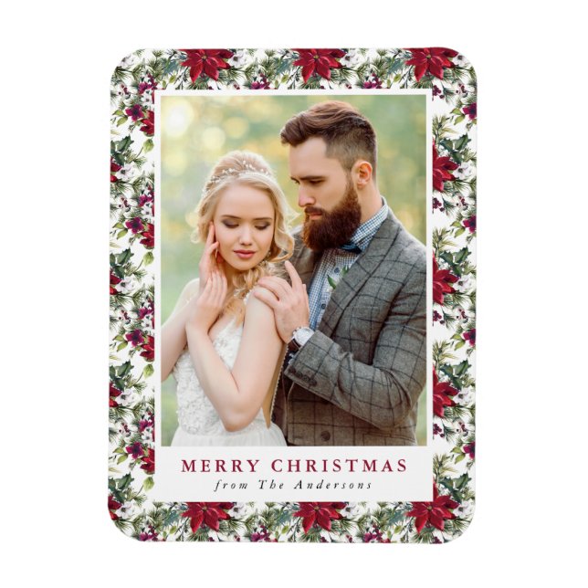 Magnet Flexible Elégante aquarelle Poinsettia Motif Photo (Vertical)