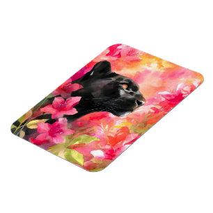 Magnet Flexible Élégante panthère noire florale sauvage florissant