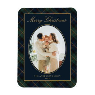 Magnet Flexible Élégante Photo de Famille au Plaid de Noël Classiq