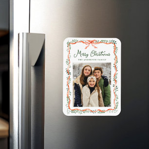 Magnet Flexible Élégante photo de Noël au ruban rouge et au feuill