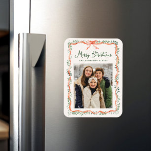 Magnet Flexible Élégante photo de Noël crème avec ruban rouge et v