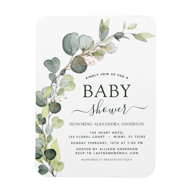 Magnet Flexible Elégante verdure Baby shower Eucalyptus (Vertical)