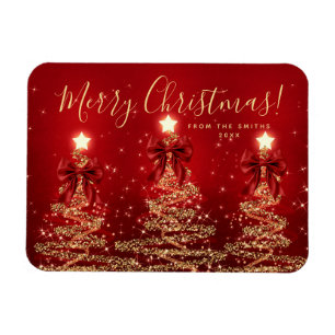 Magnet Flexible Élégantes fêtes de Noël arbres rouges or + année