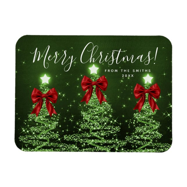 Magnet Flexible Élégantes vacances vert Sapins de Noël rouges  (Horizontal)