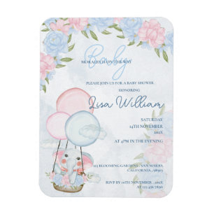Magnet Flexible Eléphant Ballons rose Baby shower Floral Invitatio