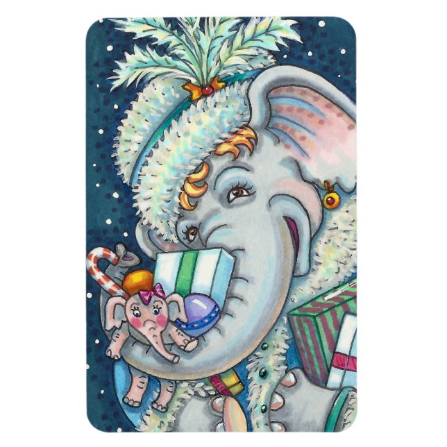 MAGNET FLEXIBLE ÉLÉPHANT DE NOËL, FIER DES CADEAUX ET BONNE CHÈRE (Vertical)