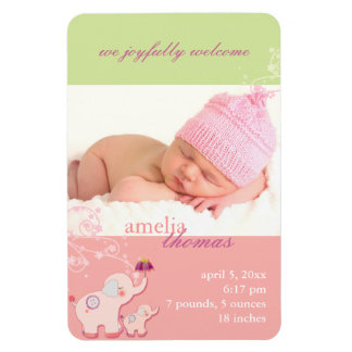 Magnet Flexible Elephant LOVE Baby Girl Photo Faire-part de naissa