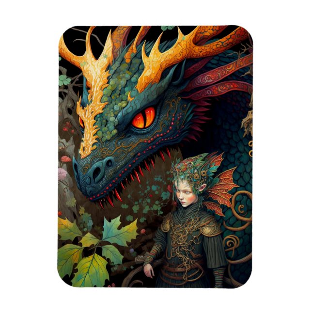 Magnet Flexible Elf Et Dragon Imaginaire Art (Vertical)