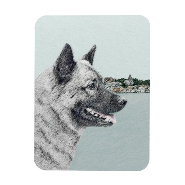 Magnet Flexible Elkhound norvégien à la peinture de village - Chie (Vertical)