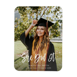 Magnet Flexible Elle L'A Fait Moderne Script Graduation Photo