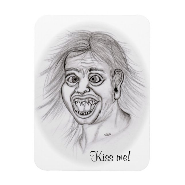 Magnet Flexible Embrasse-moi ! Crayon dessin noir et blanc (Vertical)