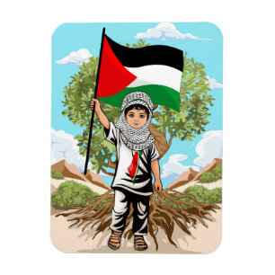 Magnet Flexible Enfant avec Keffiyeh Palestine Drapeau et olivier