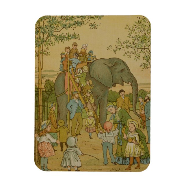 Magnet Flexible Enfants à cheval sur l'éléphant (litho) (Vertical)