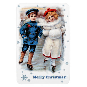 Magnet Flexible Enfants de patinage vintage Cadeau de Noël