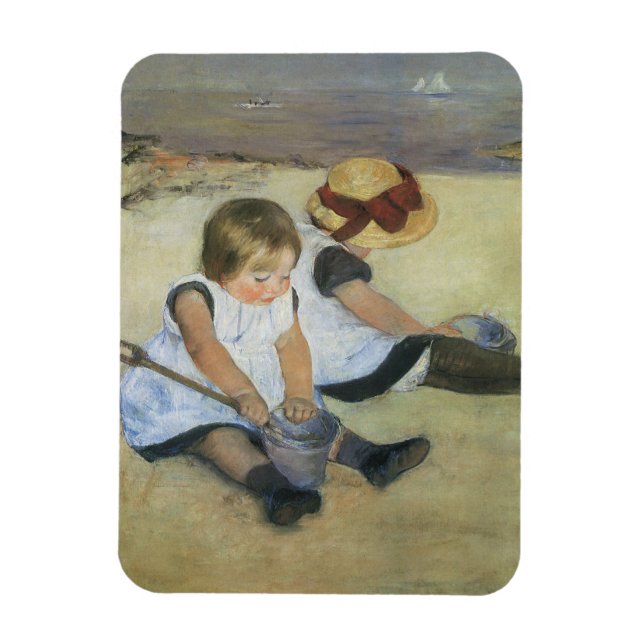 Magnet Flexible Enfants jouant sur la plage de Mary Cassatt (Vertical)