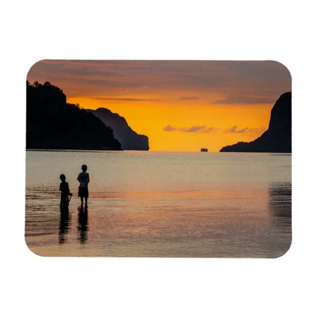 Magnet Flexible Enfants pêchant au coucher du soleil (Horizontal)