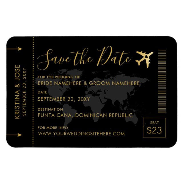 Magnet Flexible Enregistrer la date Black and Gold Destination Wed (Horizontal)