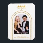 Magnet Flexible Enregistrer La Date Black Gold Style Art Déco Mari<br><div class="desc">Save The Date Black Gold Stylish Script Art Déco Mariage Magnet présente votre photo préférée dans une arche dorée sur un arrière - plan blanc. Personnalisez avec votre texte en modifiant le texte dans les zones de texte fournies. Conçu pour vous par ©Evco Studio www.zazzle.com/store/evcostudio</div>
