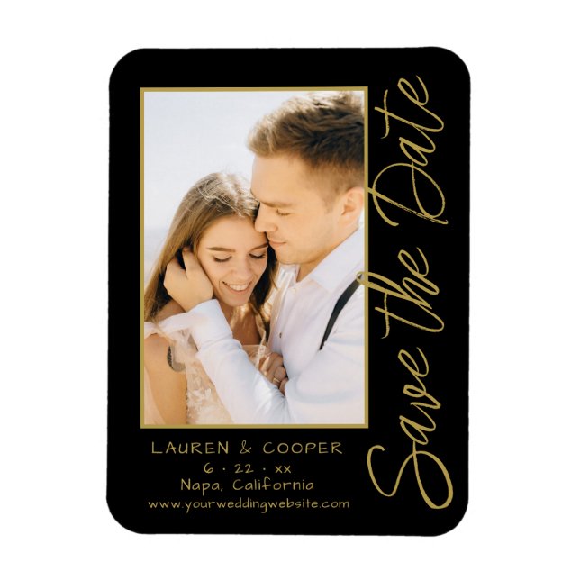 Magnet Flexible Enregistrer La Date Black Gold Style Mariage moder (Vertical)