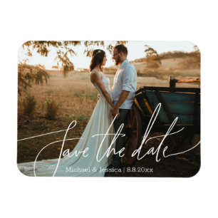 Magnet Flexible enregistrer la date, blanc écriture mariage photo